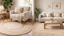 round rug in reading corer and rectangular rug in living room