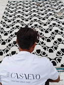 black and white pattern rug